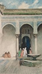 Paul Knight (1900, UK) - binnenplaats te Tunis, Antiek en Kunst, Kunst | Schilderijen | Klassiek, Ophalen of Verzenden