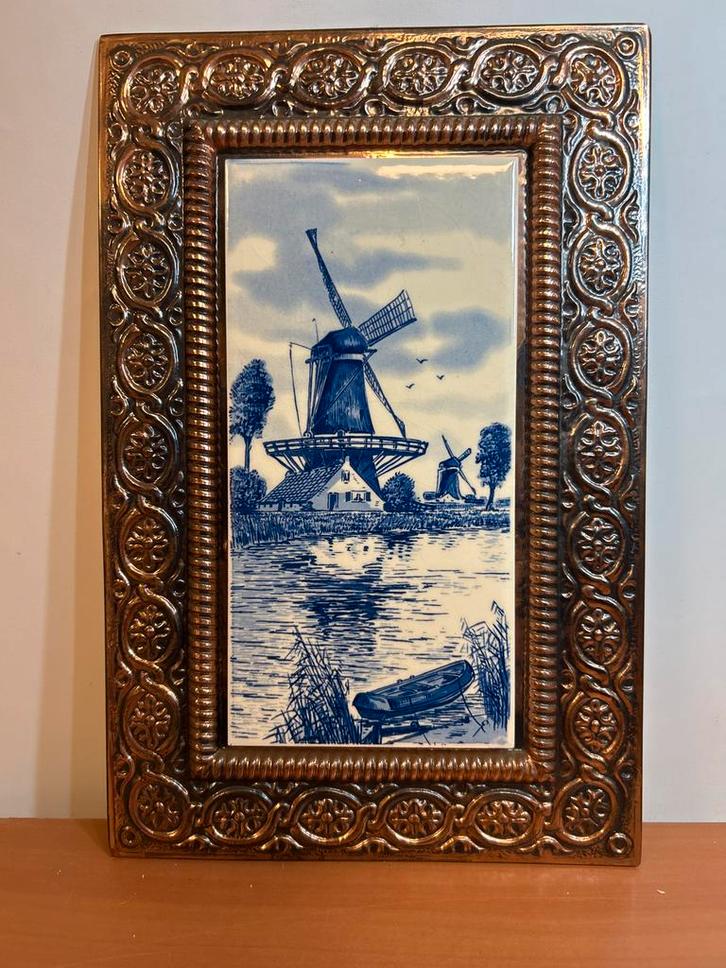 Delfts Blauw Tegel met Molens in Lijst, Antiek en Kunst, Antiek | Wandborden en Tegels, Ophalen of Verzenden
