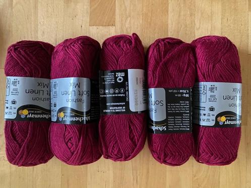 5 x Schachenmayr Soft linen mix Cerise 70 viscose 30 linnen, Hobby en Vrije tijd, Breien en Haken, Zo goed als nieuw, Breien of Haken