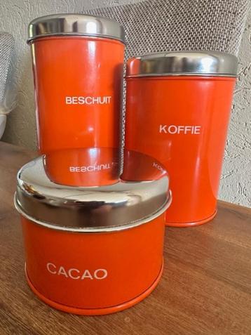 Vintage blikken voorraad bussen blik beschuit koffie cacao beschikbaar voor biedingen