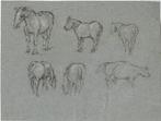 Jan van Essen krijttekening "Paarden en Koeien", Antiek en Kunst, Ophalen