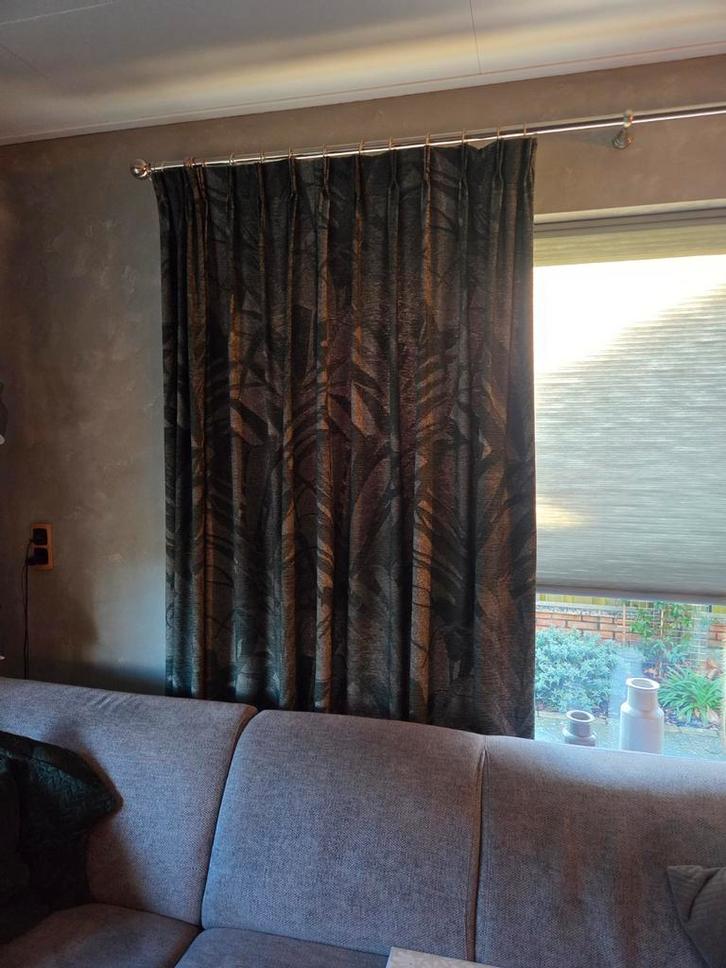 Verduisterende Overgordijnen met Bladmotief, Huis en Inrichting, Stoffering | Gordijnen en Lamellen, Zo goed als nieuw, 200 cm of meer