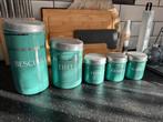 Mooie turquoise emaille blikken, Antiek en Kunst, Ophalen of Verzenden