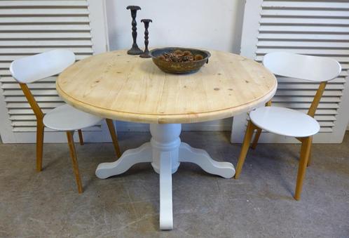 Prachtige witte landelijke ronde uitschuifbare eettafel, Huis en Inrichting, Tafels | Eettafels, Zo goed als nieuw, 100 tot 150 cm