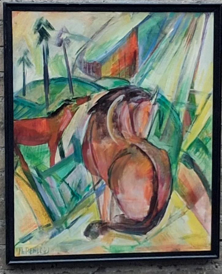 Th. Penders (1905-1975), Paarden in wei. Expressiomistisch, Antiek en Kunst, Kunst | Schilderijen | Abstract, Ophalen