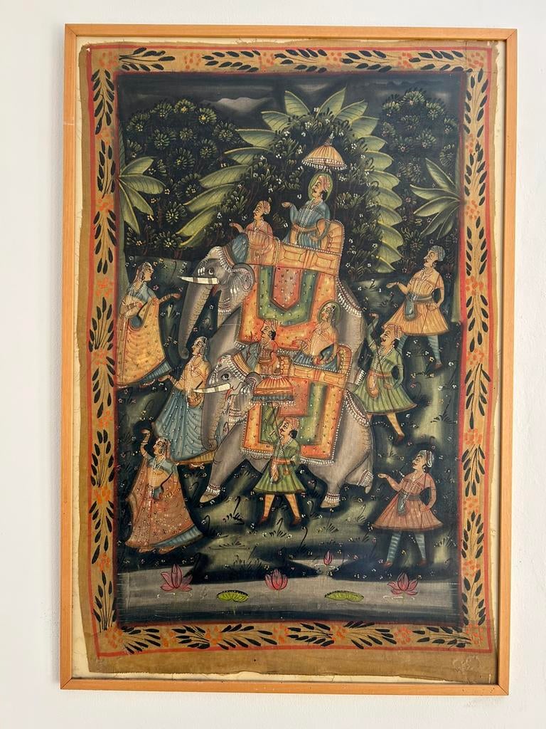 Prachtig groot Indiaas schilderij op zijde, Ophalen of Verzenden