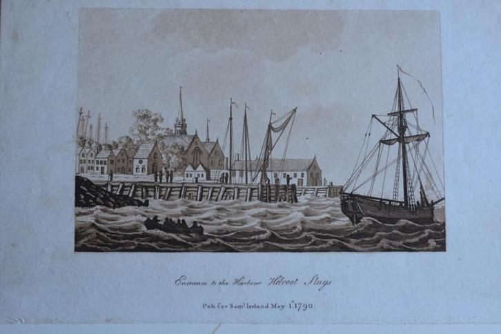 HELLEVOETSLUIS Mooie AQUATINT ingang HAVEN Gravure 1790 GU4, Antiek en Kunst, Kunst | Etsen en Gravures, Verzenden