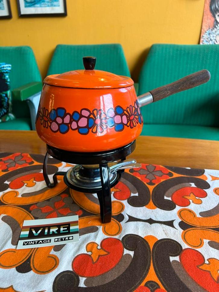 Vintage jaren 70 oranje Brabantia fondue set, Witgoed en Apparatuur, Fonduesets, Zo goed als nieuw, Fondueset, Brander, Ophalen of Verzenden