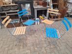 4 stoelen 2 blauw 2 oranje Van €50,- voor €25,-, Huis en Inrichting, Stoelen, Blauw, Ophalen