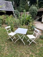 Leuke Franse bistro set van hout en metaal wit gekleurd, Tuin en Terras, Bijzettafel, Aluminium, Zo goed als nieuw, Tuinset