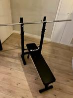 Halter bank/bench press incl. barbell en gewichten., Ophalen, Gebruikt, Borst, Halterset