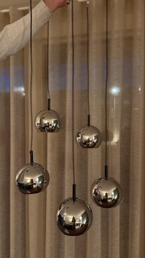 Vintage (écht) Chromen Bollen Lamp, Huis en Inrichting, Lampen | Hanglampen, Zo goed als nieuw, 50 tot 75 cm, Metaal, Ophalen
