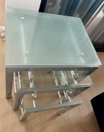 3-delige bijzettafel set glas - chroom - staal, Minder dan 55 cm, Vierkant, Modern, Ophalen