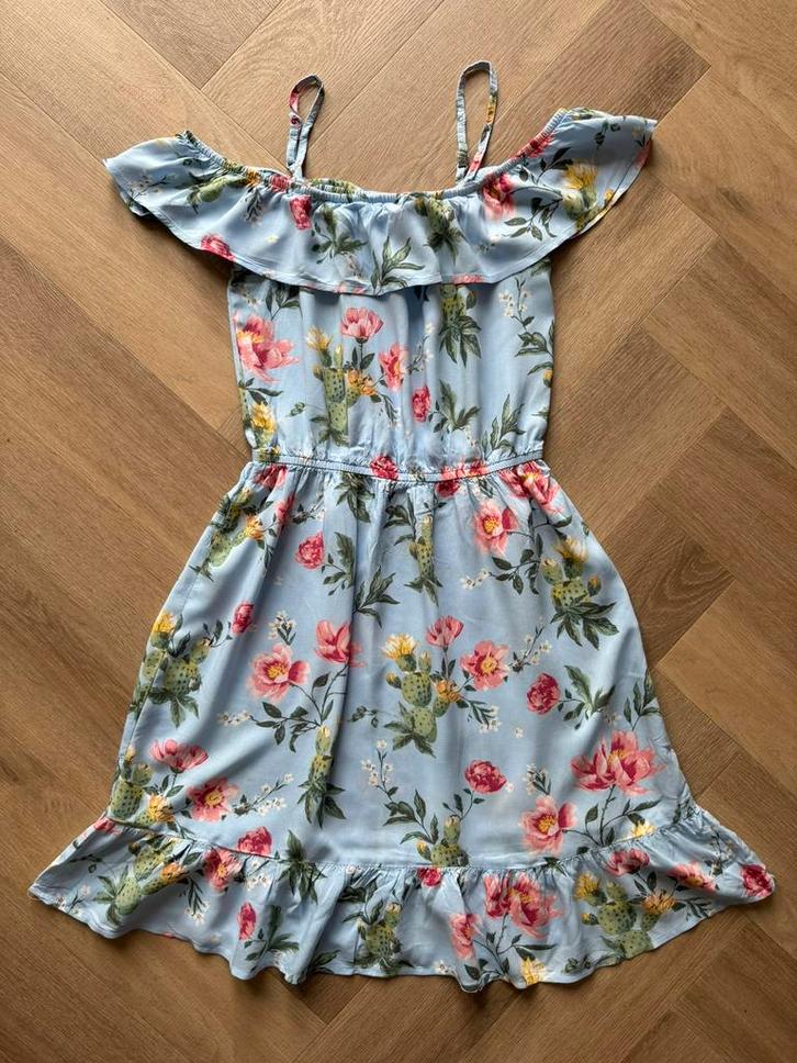 H&M jurk off shoulder gebloemd maat 158/164, Kinderen en Baby's, Kinderkleding | Maat 158, Zo goed als nieuw, Meisje, Jurk of Rok