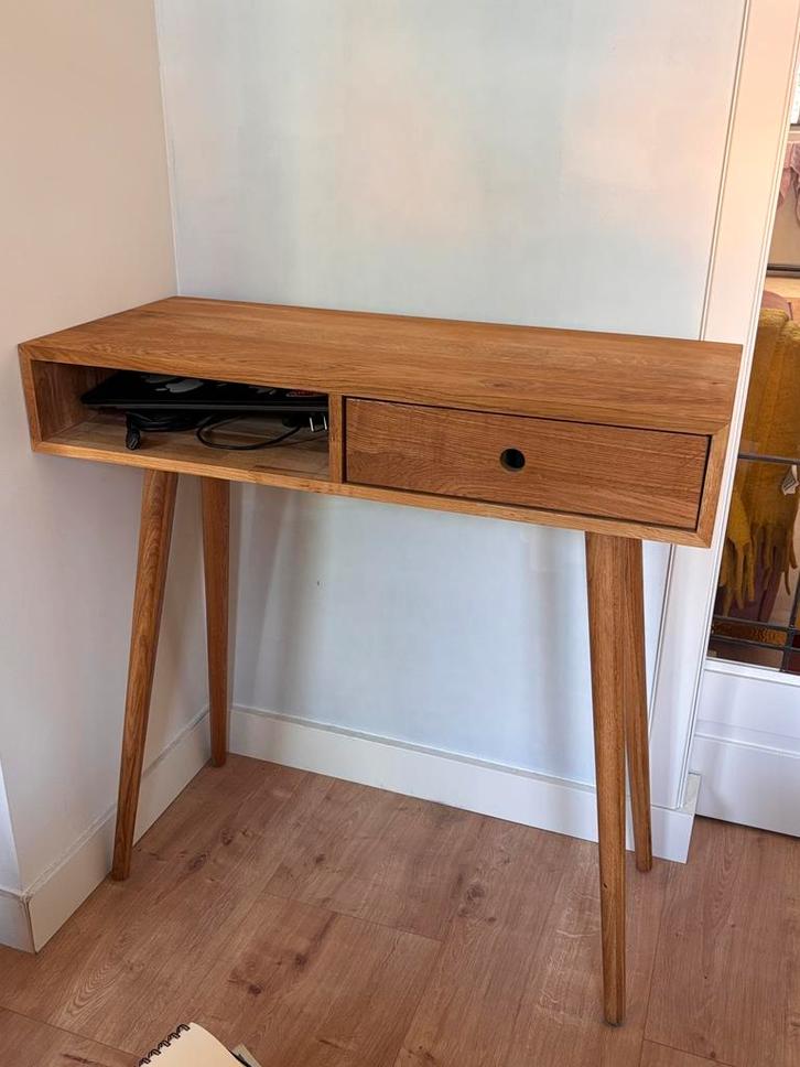 Sidetable eikenhout met lade, bureau / haltafel, Huis en Inrichting, Tafels | Sidetables, Zo goed als nieuw, 25 tot 50 cm, 50 tot 100 cm
