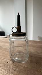 Glazen pot met goud bronzen deksel kandelaar, Ophalen of Verzenden, Zo goed als nieuw