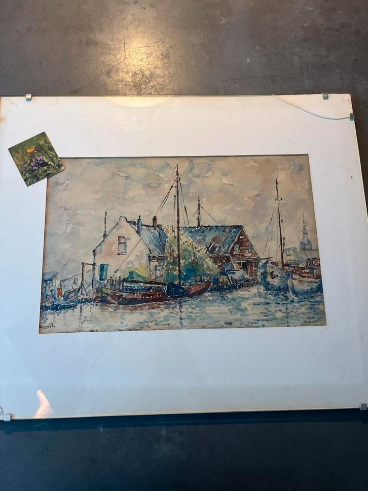 Wim motz Schilderij Havengezicht Klassiek Kunstwerk, Antiek en Kunst, Kunst | Schilderijen | Klassiek, Ophalen of Verzenden