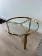 Salontafel goud met glas, Huis en Inrichting, Tafels | Bijzettafels, Ophalen of Verzenden, Zo goed als nieuw, Rond, Minder dan 55 cm