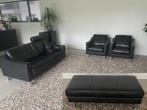 Leolux Antonia: 3 pers bank, poef, 2 fauteuils - leer, izgs), Huis en Inrichting, Banken | Complete zithoeken, Zo goed als nieuw