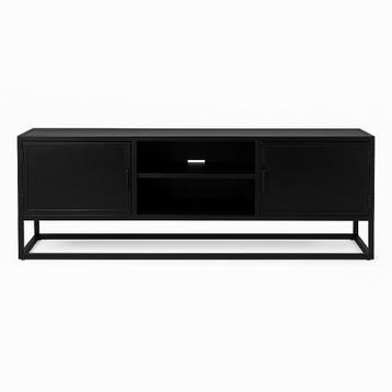 Industriële tv meubel/ kast: zwart- metaal