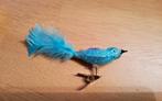 Vintage kerstboom vogel op klip blauwe knijper kersthanger, Ophalen of Verzenden