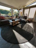 Rond vloerkleed zwart - Ø2,45 m - laagpolig, Huis en Inrichting, Ophalen, Zo goed als nieuw, Zwart, Rond