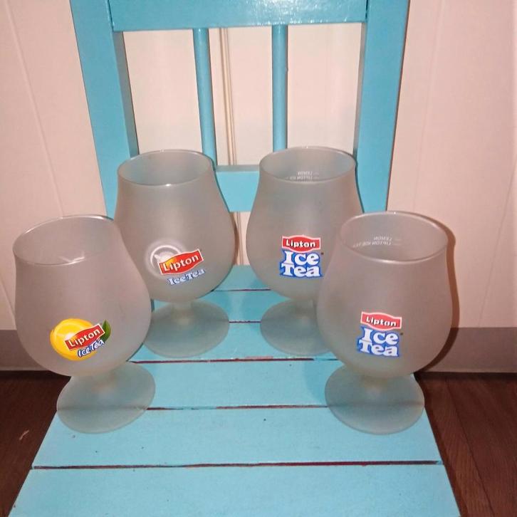 Lipton ice tea glazen 4 stuks, Huis en Inrichting, Keuken | Servies, Gebruikt, Glas of Glazen, Overige stijlen, Glas, Ophalen