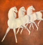 Schilderij op linnen Zes Witte Paarden J.F. Semey, Antiek en Kunst, Kunst | Schilderijen | Klassiek, Ophalen