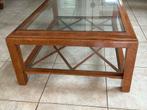 Glazen Salontafel met Houten Onderstel, Ophalen, Gebruikt, 100 tot 150 cm, 50 tot 100 cm