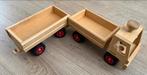 Houten Fagus Vrachtwagen met Aanhanger, allebei met kiepbak, Ophalen, Zo goed als nieuw, Duw- of Trekspeelgoed