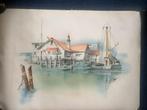 Vintage Schip Aquarel...Print / Litho / Zeefdruk., Ophalen of Verzenden