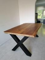 Massieve eiken eettafel - metalen X-poten (vanaf €349,99!), Ophalen, 100 tot 150 cm, Industrieel & landelijk, modern-rustiek, Zo goed als nieuw