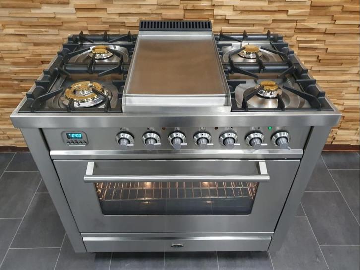 Luxe Boretti Fornuis 90cm RVS  Frytop 1 elektrische oven, Witgoed en Apparatuur, Fornuizen, Zo goed als nieuw, Vrijstaand, Gas