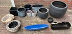 Bloempot pot bak bloembak zwart grijs blauw wit mand, Tuin en Terras, Kunststof, Rond, Ophalen of Verzenden, Zo goed als nieuw