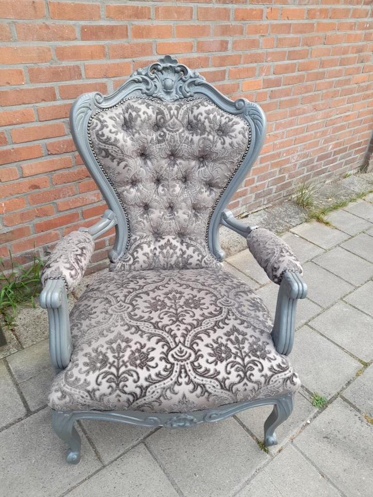 Mooie grijze barok fauteuile, Huis en Inrichting, Fauteuils, Zo goed als nieuw, 75 tot 100 cm, Ophalen