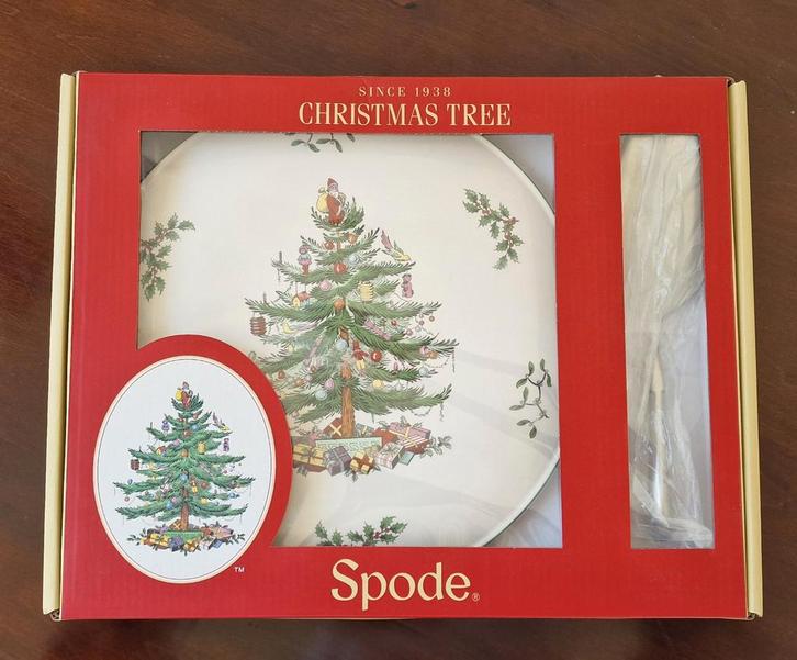 Spode Christmas Tree Taart en serveerschaal met (taart)schep, Diversen, Kerst, Ophalen of Verzenden