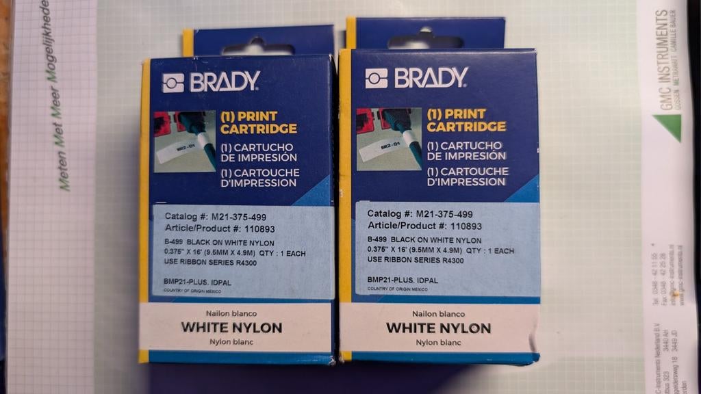 Brady BMP21 plus cartridge 9.5mm x 4.9mm zwart op wit nylon, Computers en Software, Labelprinters, Ophalen of Verzenden, Nieuw