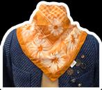 Gouden Zijden Sjaaltje bloemen - Neckerchief Bandana, Vintage, Ophalen of Verzenden, Nieuw