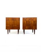 Set van 2 vintage Deense ladekasten/nachtkastjes ‘60, Huis en Inrichting, Kasten | Ladekasten, Teakhout, Zo goed als nieuw, 3 of 4 laden