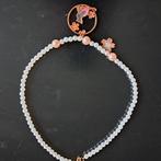 Parelketting met poes/kat/bloem hanger, Nieuw, Ophalen of Verzenden, Roze, Overige materialen