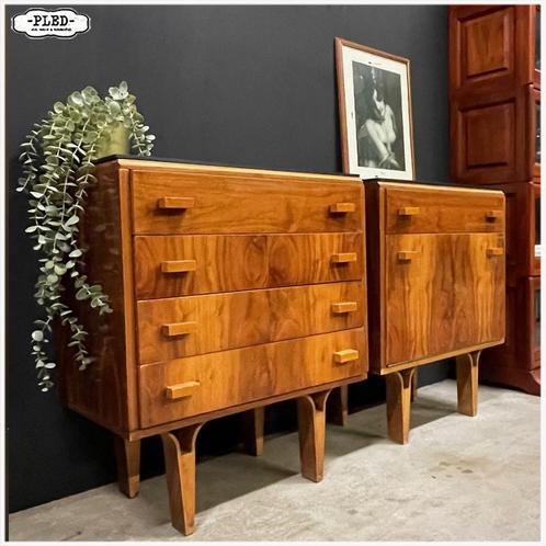 Vintage Midcentury Nachtkastjes Kastjes prijs per set, Huis en Inrichting, Slaapkamer | Nachtkastjes, Zo goed als nieuw, 55 tot 70 cm
