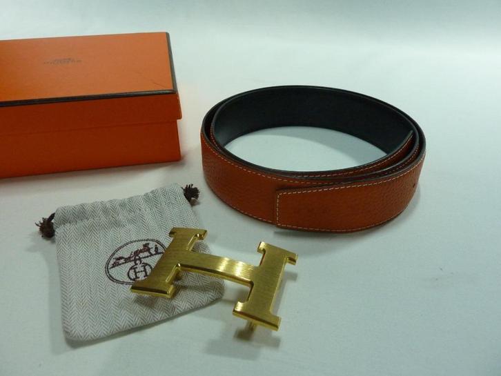 HERMES riem 38mm goud 95 dubbelzijdig oranje/zwart NIEUW, Kleding | Heren, Riemen en Ceinturen, Nieuw, Riem of Ceintuur, 95 tot 105 cm