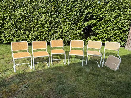 6 vintage Marcel Breuer Cesca eetkamer stoelen rotan wit, Huis en Inrichting, Stoelen, Gebruikt, Vijf, Zes of meer stoelen, Hout