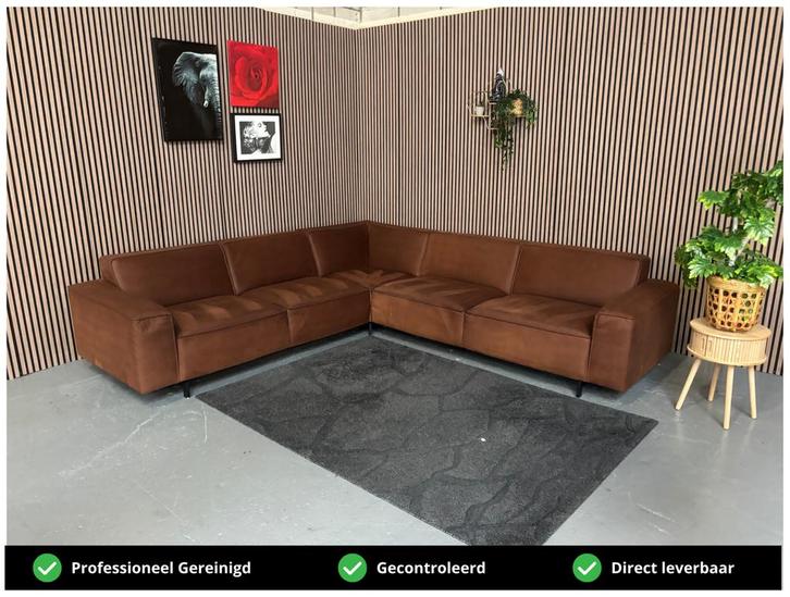 GRATIS LEVERING InHouse Hoekbank Cognac 300x285 REFURBISHED, Huis en Inrichting, Banken | Bankstellen, Zo goed als nieuw, Hoekbank