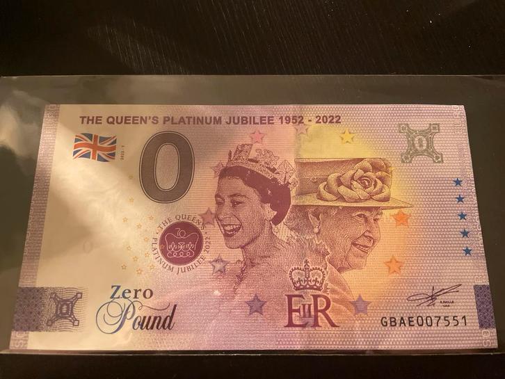 ZERO Pound Platinum Jubilee biljet Queen Elisabeth, Postzegels en Munten, Munten | Nederland, Losse munt, Overige waardes, Vóór koninkrijk
