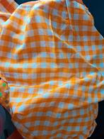 Retro vintage geblokt oranje gordijn, Huis en Inrichting, Stoffering | Gordijnen en Lamellen, Ophalen of Verzenden, Zo goed als nieuw