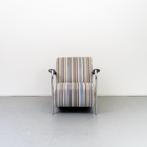 4x Leolux Scylla Fauteuil Lage Rug Blauw/Wit/Bruin Gestreept, Niet ingevuld, Metaal, Niet ingevuld, 75 tot 100 cm