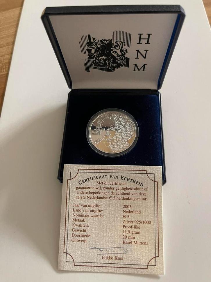 Zilveren proof 5 Euro Herdenkingsmunt 2003, Postzegels en Munten, Munten | Nederland, Losse munt, Euro's, Koningin Beatrix, Zilver
