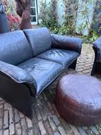 Vintage sixties leren poef, Ophalen, Minder dan 50 cm, Gebruikt, Vintage 60-ties 70-ties