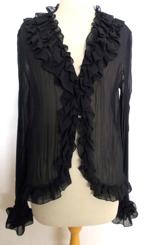 Mooie zwarte transparante ruches top van Gerry Weber! L, Kleding | Dames, Tops, Zo goed als nieuw, Maat 42/44 (L), Zwart, Lange mouw